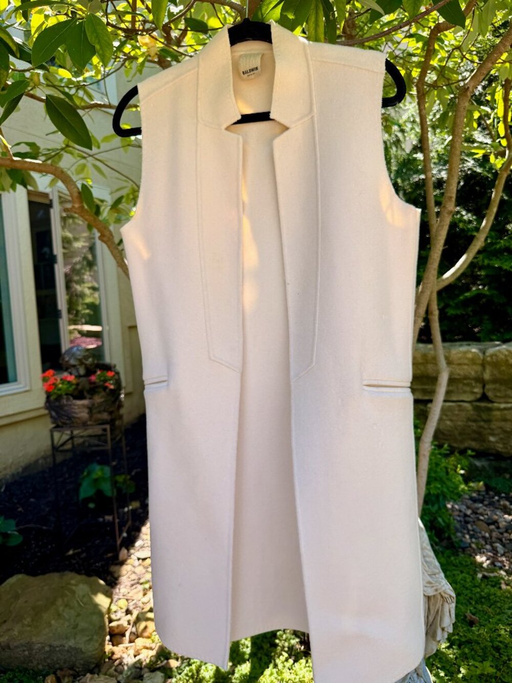 BLDWN Baldwin Hand Tailored Wool Silk Longline Duster Vest Cream
